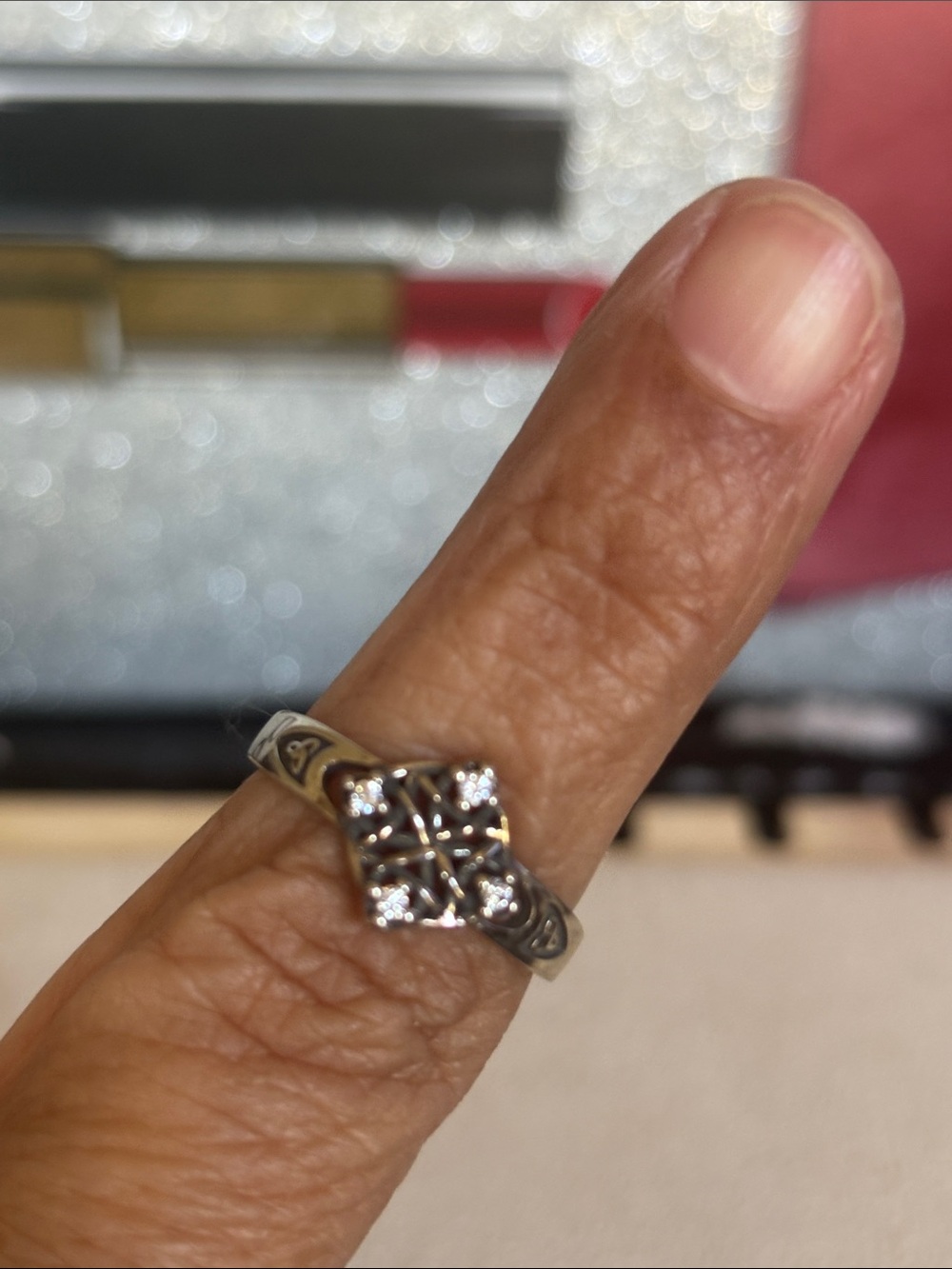 Sterling Silver Floral Cluster Ring with Clear Stones - Women's Ring Size 7